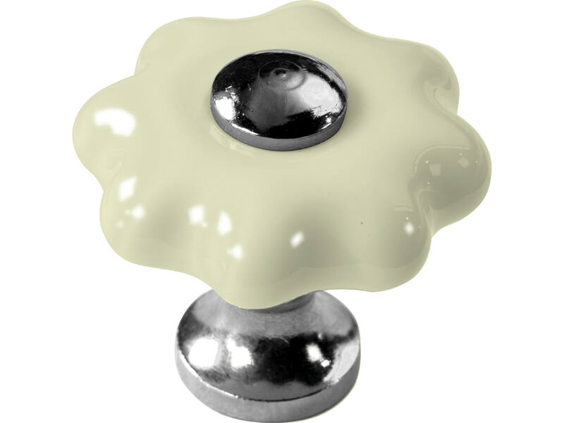 Meubelknop Porselein Fleur 31mm Ivoor/Nikkel