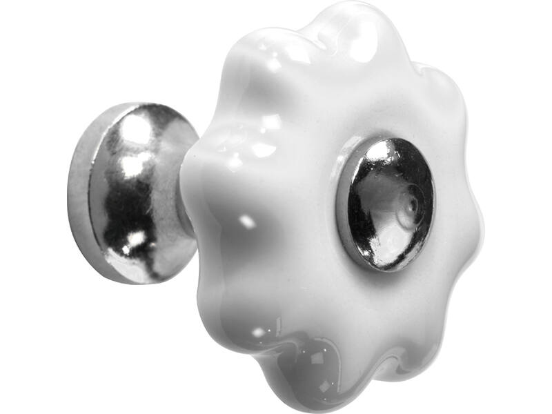 Meubelknop Porselein Fleur 31mm Wit/Nikkel