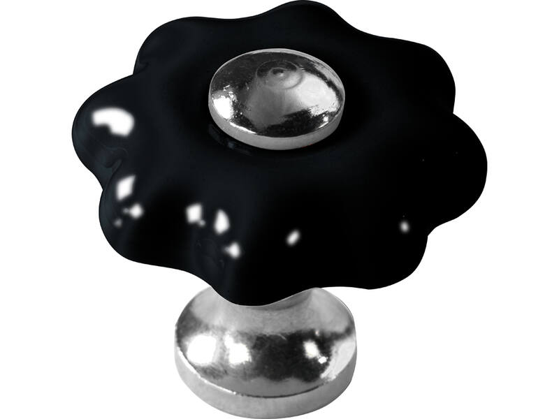 Meubelknop Porselein Fleur 31mm Zwart/Nikkel