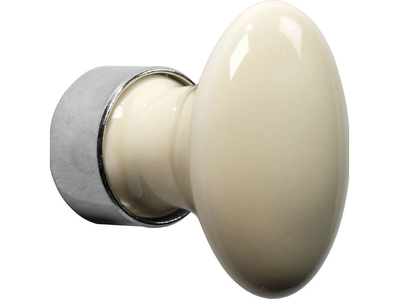 Meubelknop Porselein Ovaal 60mm Ivoor/Nikkel
