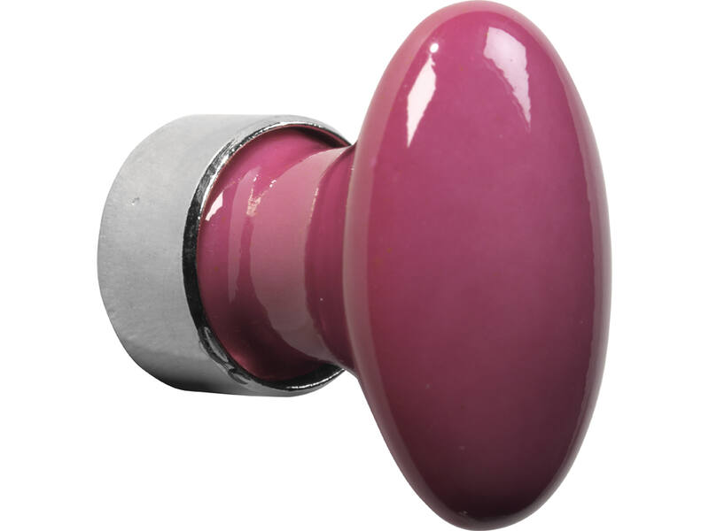 Meubelknop Porselein Ovaal 33mm Nikkel/fuchsia
