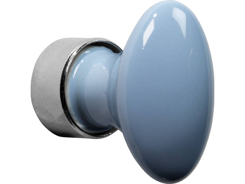 Meubelknop Porselein Ovaal 33mm Nikkel/lichtblauw