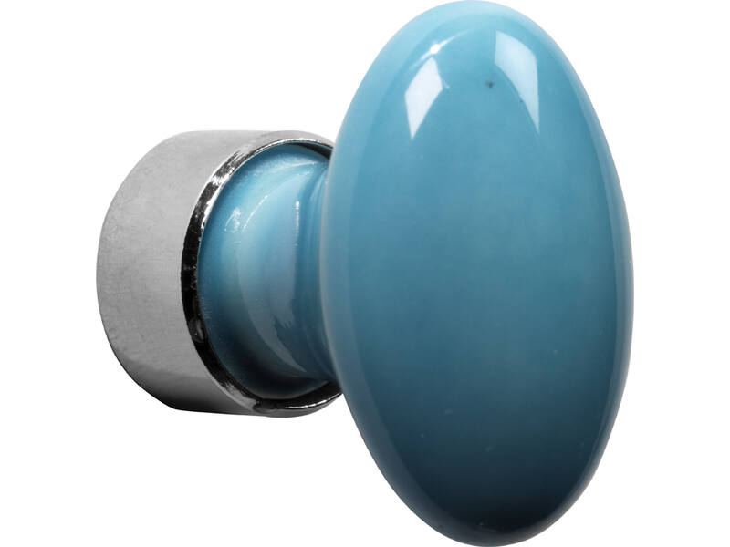 Meubelknop Porselein Ovaal 33mm Nikkel/turquoise