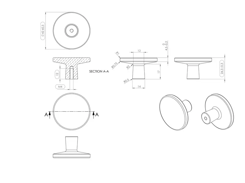 Meubelknop mat messing geborsteld Plato rond 42mm