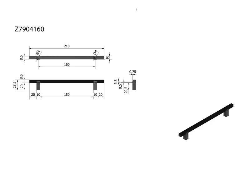 Meubelgreep antiek Messing Vedo hoh 160mm