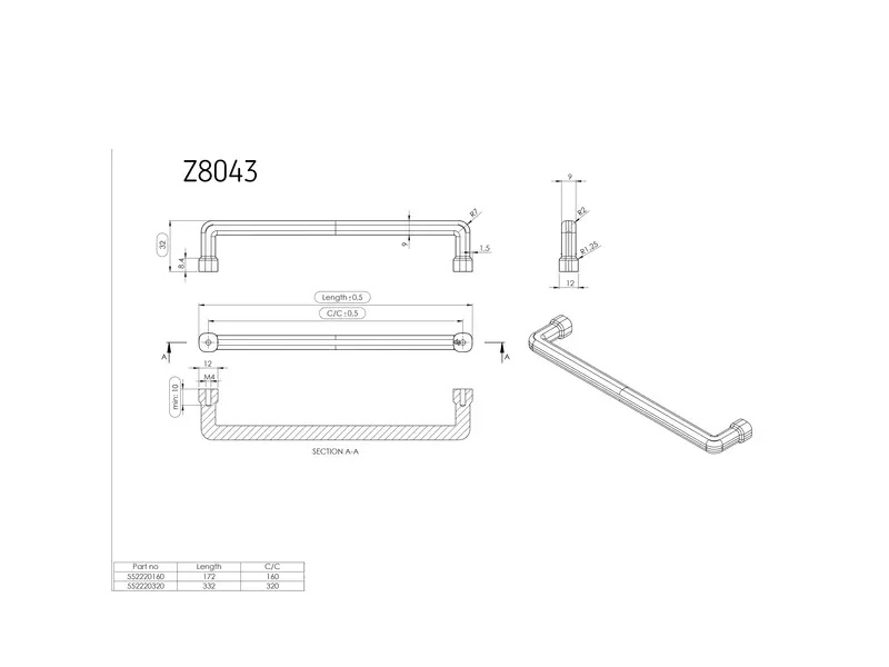 Meubelgreep Donker antiek Brons Equester hoh 160mm