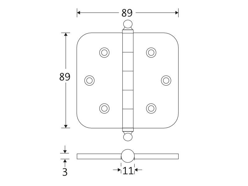 Kogellagerscharnier Nikkel Bolkop 89x89mm