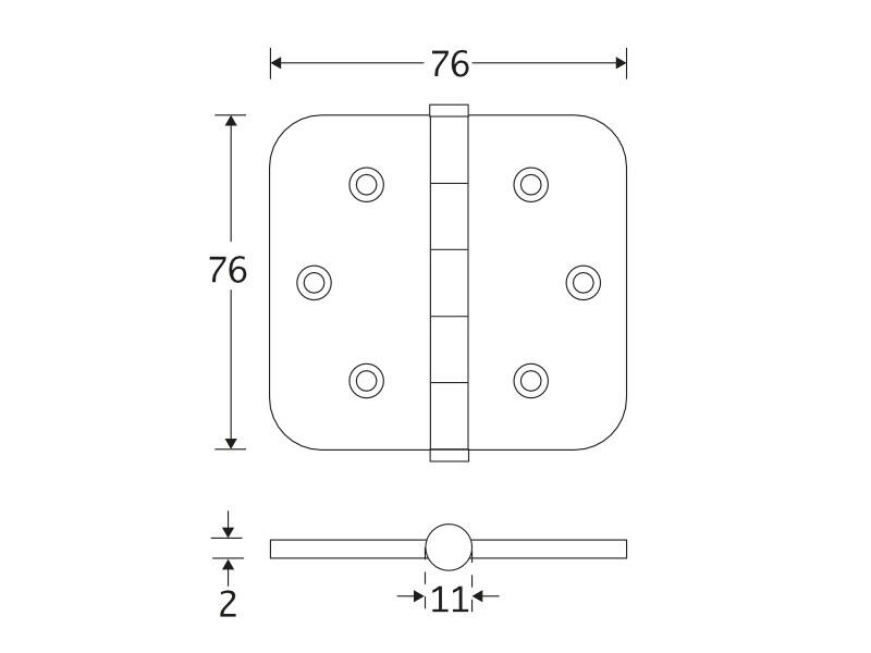 Kogellagerscharnier Messing antiek Platkop 76x76mm Met ronde hoek