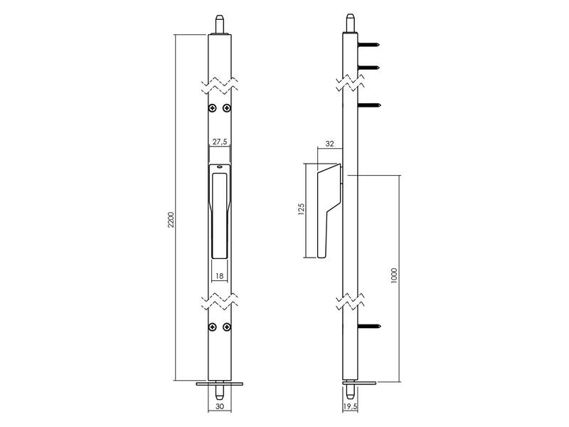 Intersteel Deurespagnolet niet afsluitbaar Links 2200mm RAL 9010 wit