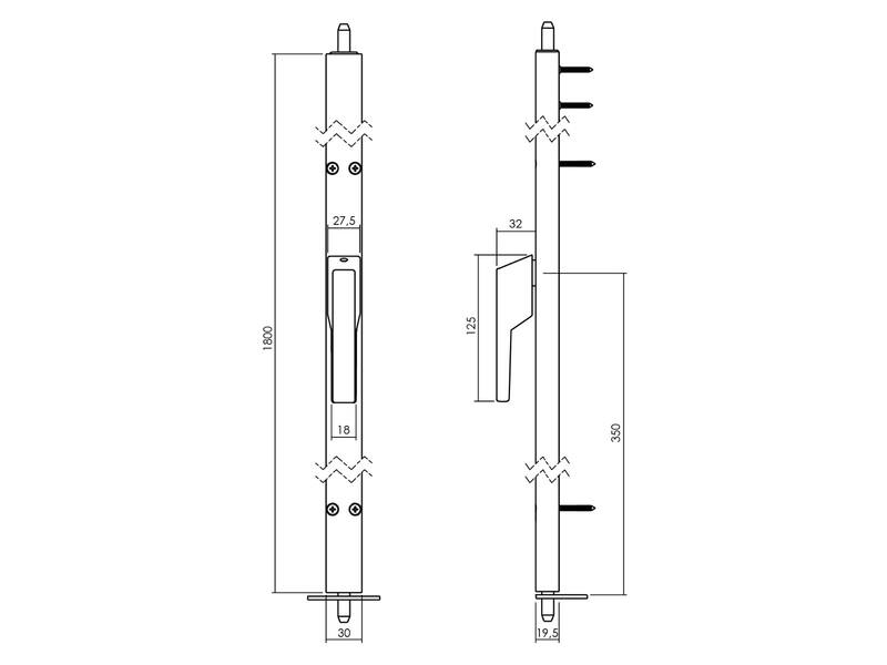 Intersteel Raamespagnolet niet afsluitbaar Links 1800mm aluminium