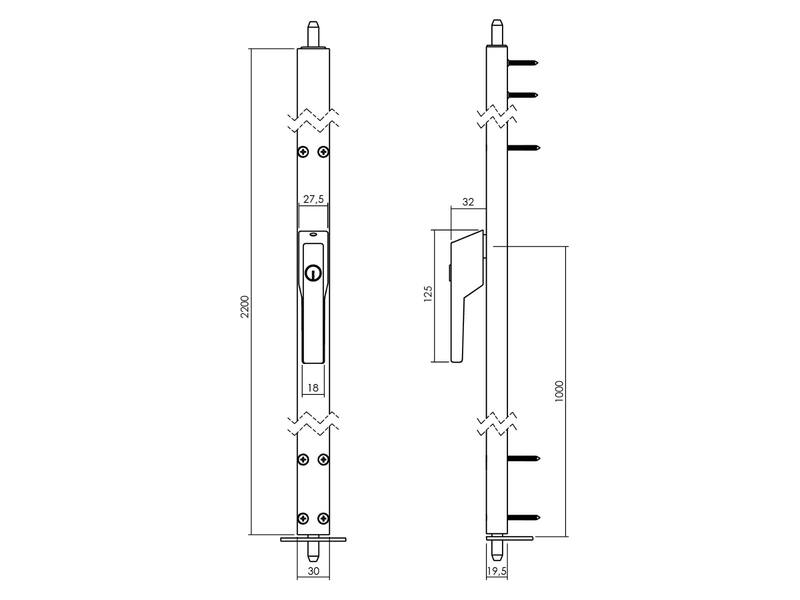 Intersteel Deurespagnolet afsluitbaar Links 2200mm met uitwisselbare cilinder RAL 9010 wit