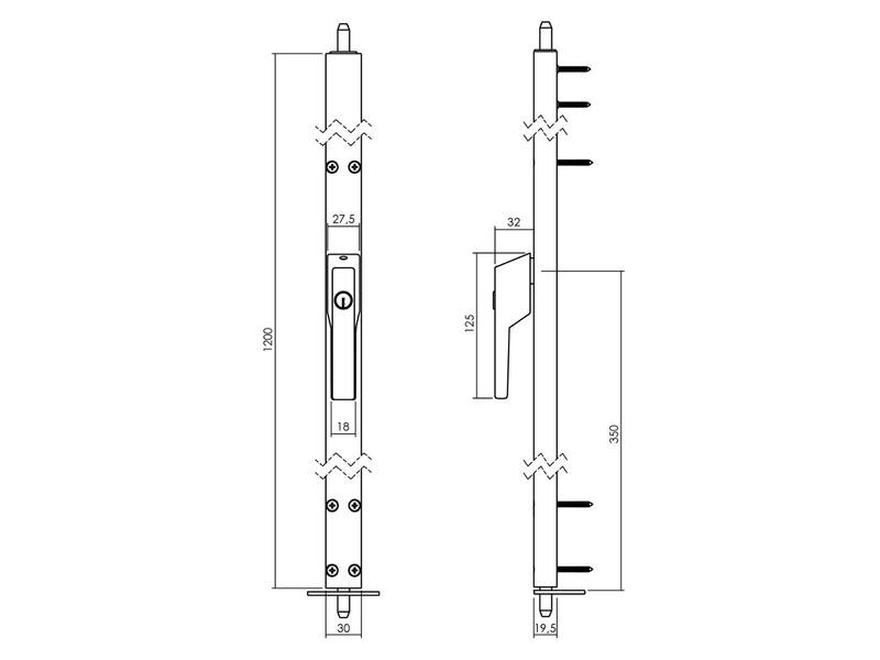 Intersteel Raamespagnolet afsluitbaar Links 1200mm met uitwisselbare cilinder RAL 9010 wit