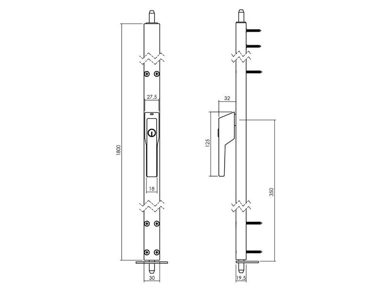Intersteel Raamespagnolet afsluitbaar Rechts 1800mm met uitwisselbare cilinder RAL 9010 wit