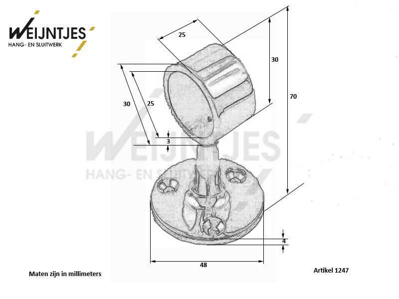 Leuningoog dicht voor buis 25 mm messing ongelakt