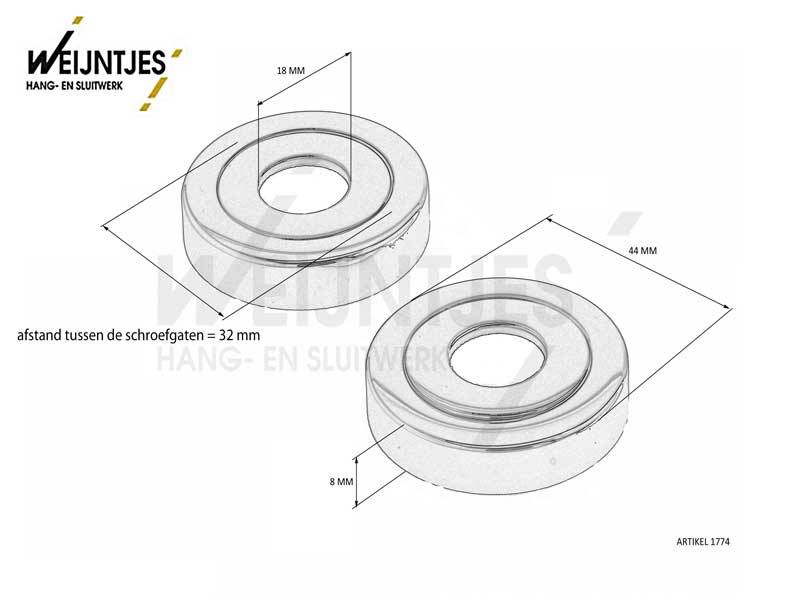 Krukrozet Chroom Rond overschroef 44 mm