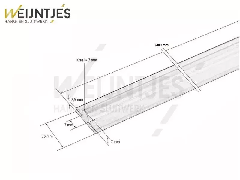 Kamer en suite schuifdeurrail Messing lengte 240cm