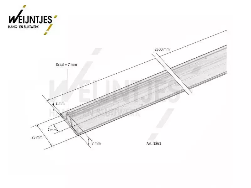 Kamer en suite schuifdeurrail Aluminium lengte 250cm
