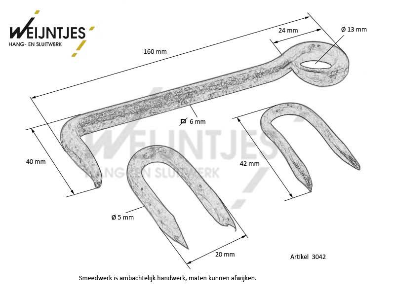 Windhaak IJzer gesmeed 150 mm met krammen