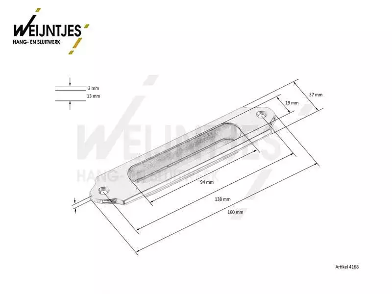 Schuifdeurkom kamer en suit Chroom klassiek 37x160mm