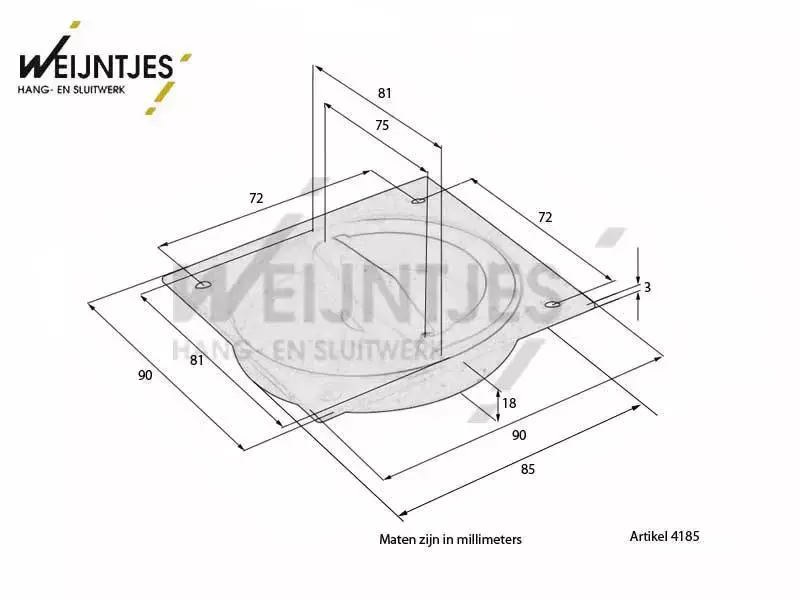 Komkruk Zwart gelakt 90 x 90 mm