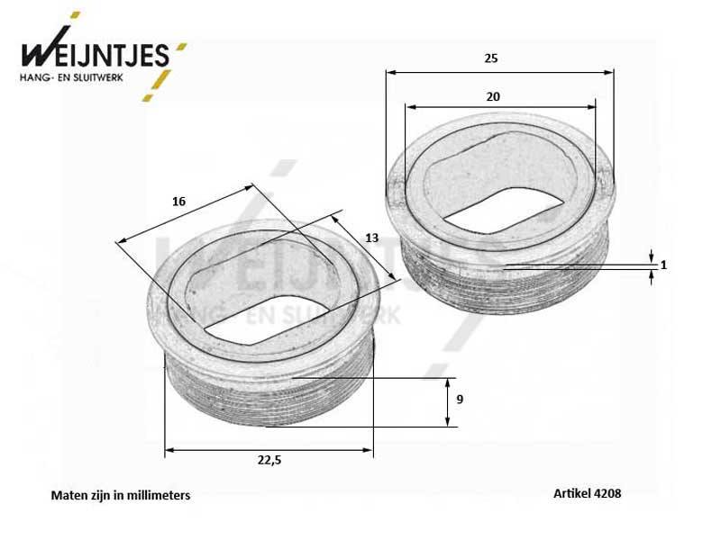 Krukrozet Rvs Onzichtbare rond 22 mm p