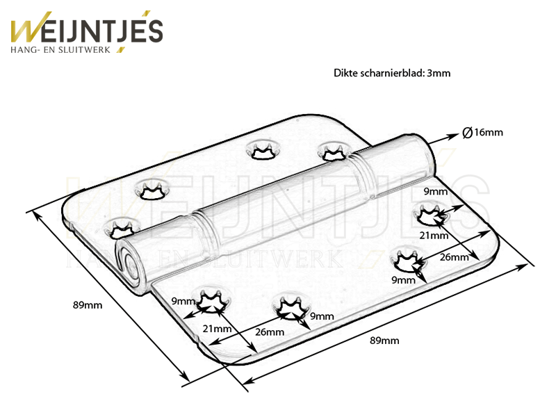 Scharnier Zwart lagerscharnier 89x89mm Draagvermogen 140KG Met ronde hoek