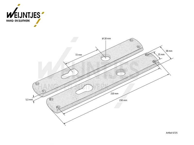 Langschild Cilinder Antiek messing Antiki 230 x 38 mm  PC 72