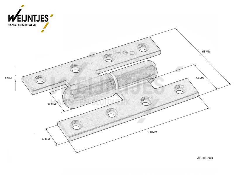 Franse Paumelle scharnier ijzer gegalvaniseerd 110x70mm DIN-rechts