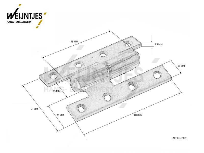 Franse Paumelle scharnier ijzer gegalvaniseerd 110x70mm DIN-links