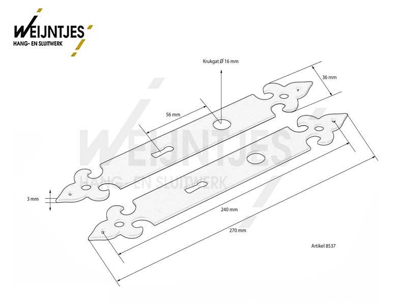 Langschild Sleutel Zwart gelakt Lelie 270 x 43 mm SL 56