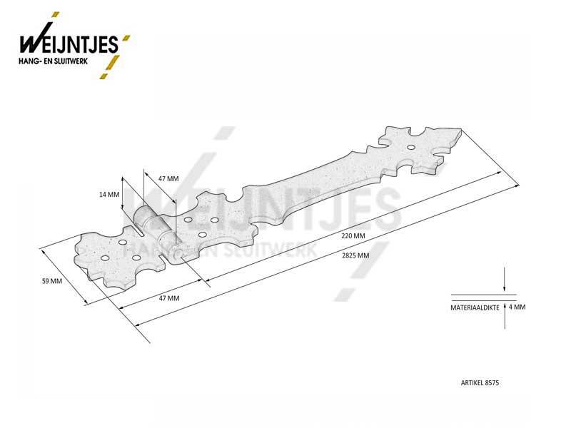 Meubelscharnier Zwart Ornam Lang  60 x 225 x 60 mm