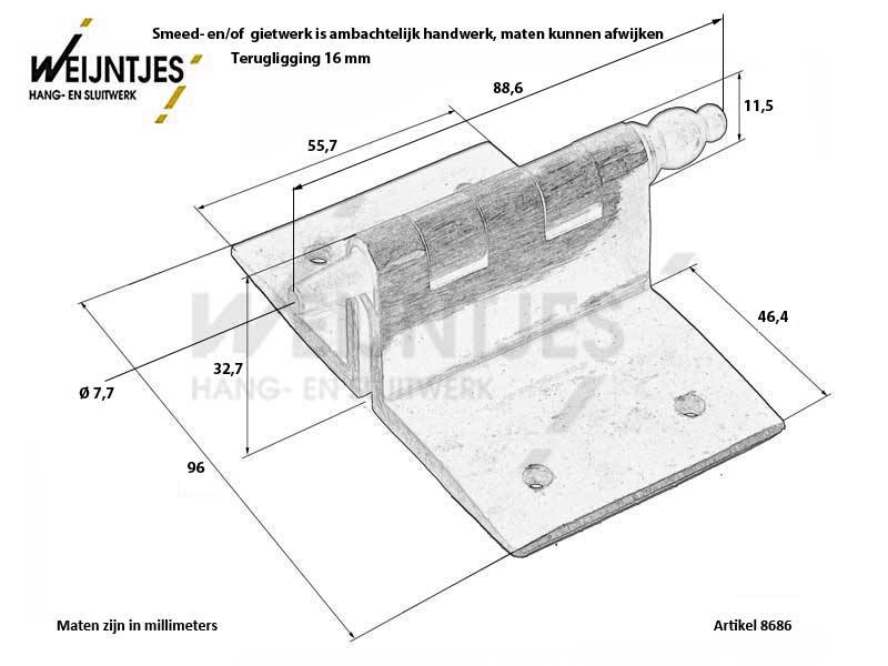 Bochtknier IJzer Gesmeed Handgesmeed 56mm