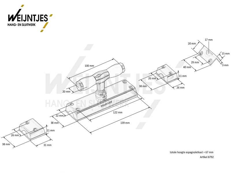 Raamespagnolet Kruiskruk Messing Weijntjes Ton-model zwart