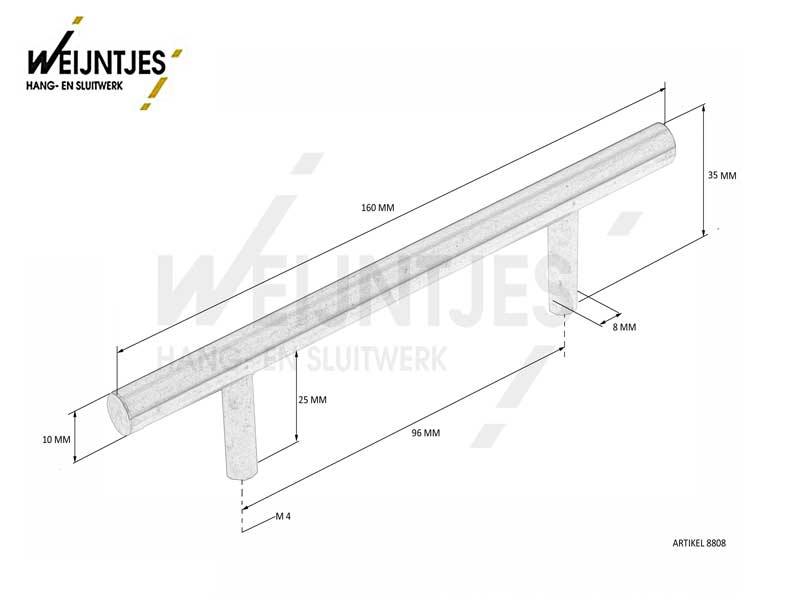 Meubelgreep Rvs Reling 96 mm