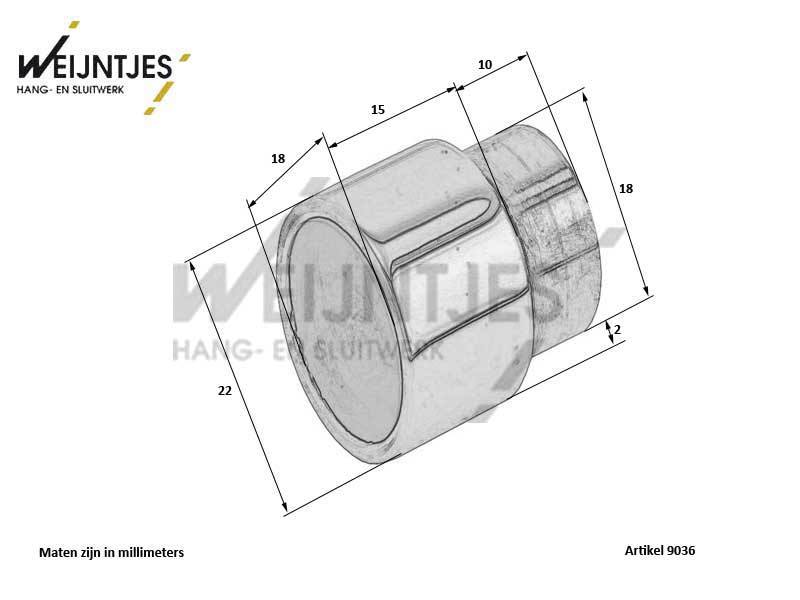 Halsverlenging van 15mm, voor deurkrukken met 18mm krukhals