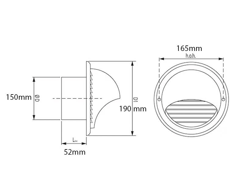 Ventilatierooster gevel Roodkoper Bol model 190mm voor buis 125mm