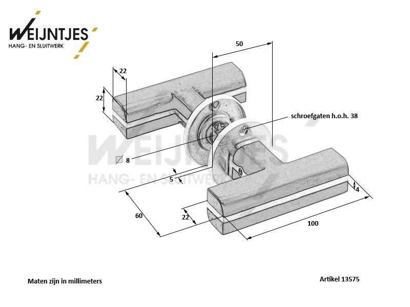 Deurkruk Eiken Two Piet Boon op verende rozet PBT22/50 22mm