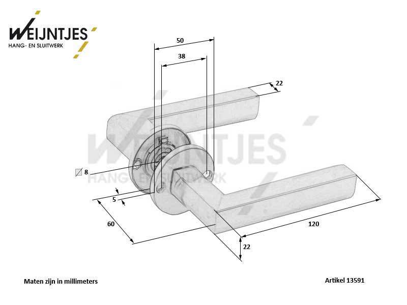Deurkruk RVS Two Piet Boon op verende rozet PBL23/50 23mm