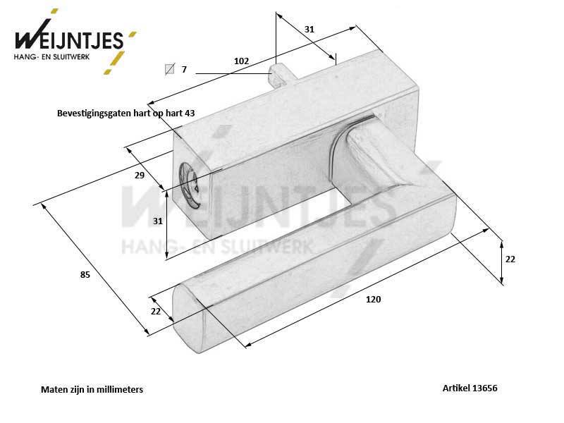 Draaikiep raamkruk RVS Two Piet Boon PBL23 rechts Afsluitbaar. 120mm