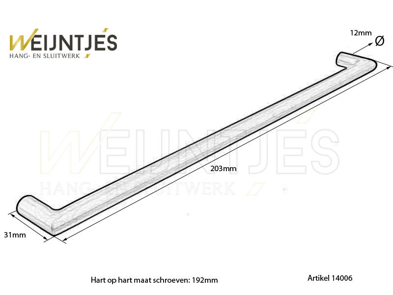Meubelgreep Rvs Haaks rond 12 x 192 mm