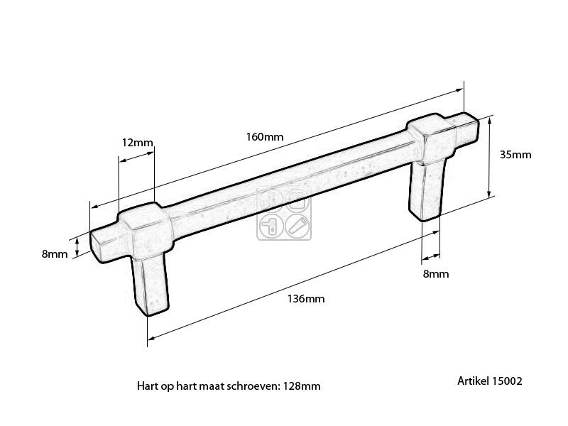 Meubelgreep Verbronsd Jolie Cross 160mm, hoh 128mm