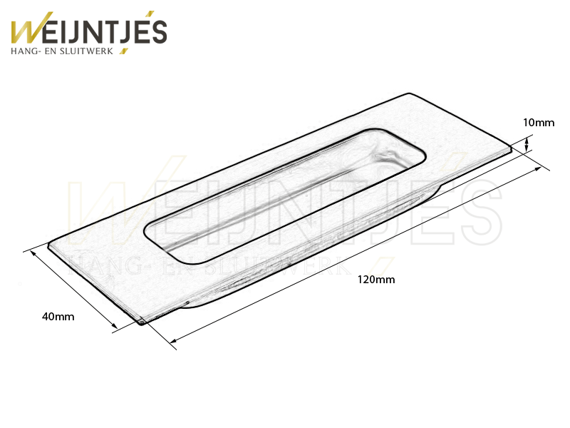 Schuifdeurkom rechthoek 120x40mm blind RVS