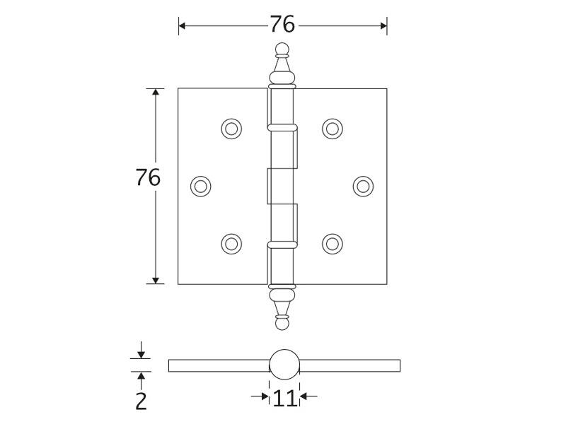 Kogellagerscharnier Chroom Vaasknop 76x76mm Met rechte hoek