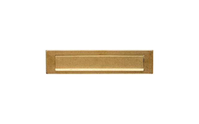 Intersteel Briefplaat rechthoekig 340x75mm met klep/regenrand PVD messing getrommeld