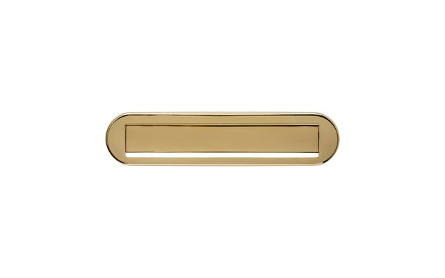 Intersteel Briefplaat ovaal 340x80mm met klep/regenrand PVD messingkleur