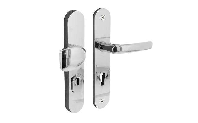 Intersteel Voordeurbeslag ovaal greep/kruk profielcilindergat 72 mm met kerntrekbeveiliging chroom