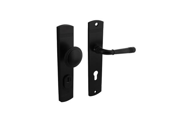 Intersteel Voordeurbeslag Helena knop/kruk profielcilindergat 72 mm met kerntrekbeveiliging zwart