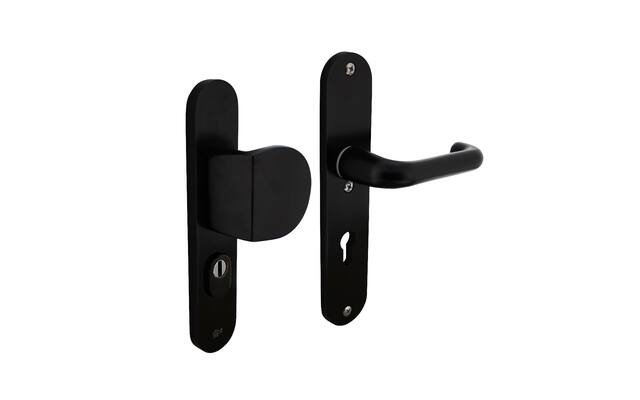 Intersteel Veiligheidsbeslag SKG*** greep/kruk profielcilinder 72 mm met kerntrekbeveiliging aluminium zwart