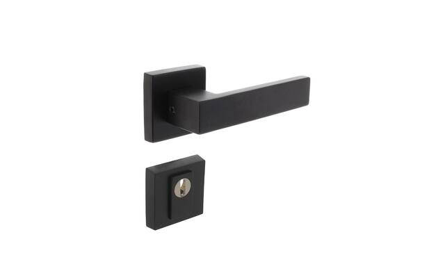 Intersteel Set achterdeurbeslag Amsterdam op vierkante massieve rozet SKG*** met kerntrekbeveiliging rvs zwart