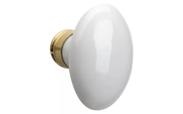 Knopkruk Evelyne Ovaal Wit Porselein en messing 65x42mm